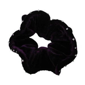 Elegant Purple Soft Velvety Scrunchie w/ Rhinestones Hair Tie Ponytail Holder - Picture 1 of 1