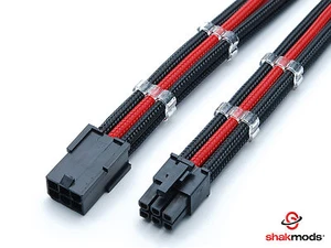 6 Pin PCI-E GPU Black Red Sleeved Extension Cable 30cm Shakmods 2 Cable Combs - Picture 1 of 5