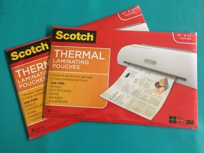 2 Packs of 25 each Scotch 3M Menu Sign Size Thermal Laminating Pouches 11 x 17  - Image 1 of 4