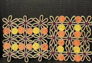 2- Vintage 7” x7” Woven Straw Raffia Hot Pads Trivets - Picture 1 of 4