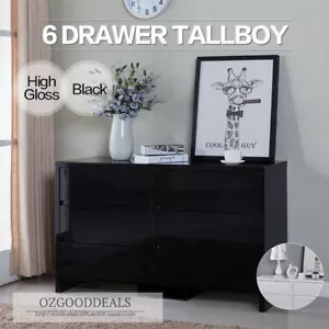 High Gloss Black Wooden Storage 6 Drawer Tallboy Dresser Chest Cabinet 4026B - Picture 1 of 8