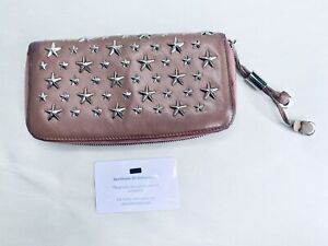 Jimmy Choo Pink Lilac Silver Star Studded Envelope Zip Long Wallet Italy, Papers