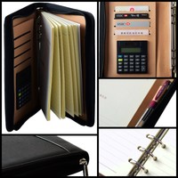 Notizbuch A5 Terminplaner Timer Kalender Ringbuch Lederimitat Taschenrechner
