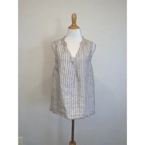 XCVI Blouse Linen Striped V Neck Sleeveless Size Medium - Picture 1 of 5
