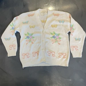 Cárdigan De Colección Para Mujer M Cottagecore Abuela Suave Niña Lazos Floral Mariposa Suéter - Imagen 1 de 6
