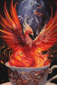 Fenice in tazza da tè - Stampa artistica 4" x 6" del dipinto originale - Foto 1 di 6