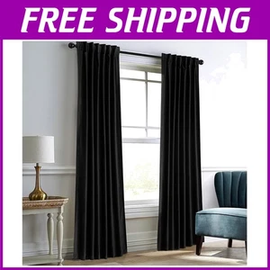 Contemporary Black Velvet Living Room Curtains - 52x84 - Picture 1 of 10