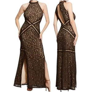 Guess New Liza Lace Halter Sleeveless Maxi Gown Dress Dark Coffee - Small - $178 - Picture 1 of 11