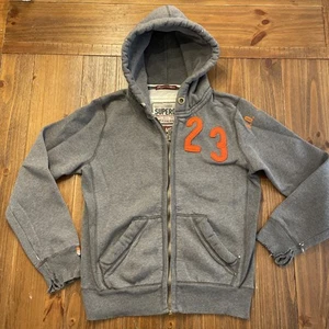 Superdry Felpa con Cappuccio Uomo Media Arancione Loghi Full Zip Grigio Maglione Felpa Spessa - Foto 1 di 11