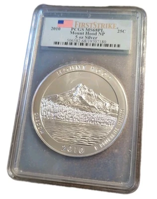2010 Mount Hood ATB 5 oz Silver Quarter 25c PCGS MS68PL First Strike - Image 1 of 4