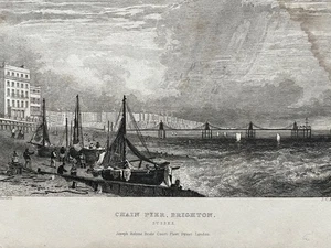 Antike Ansicht von Kettenpier, Brighton, Sussex 1837 DUGDALE / TALLIS - Bild 1 von 4