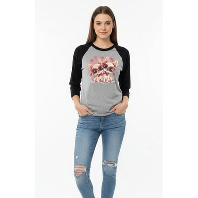 Camiseta Raglán Unisex Anvil Talla S Gris Negra Estampado Chihuahua Manga 3/4 Love Foto 1 de 4