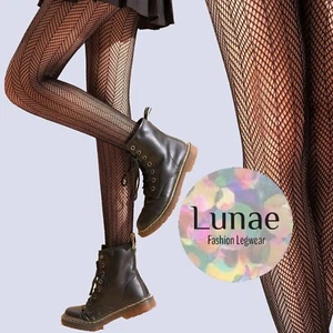 fishnet tights HERRINGBONE stripe chevron geometric pattern mesh 8/10/12/14 mod - Picture 1 of 5