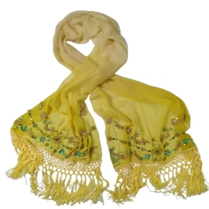Sue Wong Nocturne 100 % Seide Perlen Pailletten Schmuck Fransen Schal ombre gelb - Bild 1 von 18