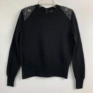J. Crew Sweater Black Wool Pullover Bead Shoulders Long Sleeve Back Zip Size XS - Picture 1 of 12