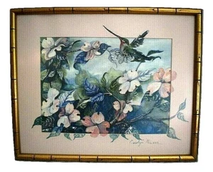 Kolibri mit Hartriegel Blumen gerahmter signierter Druck von Carolyn Winsor 21" x 17" - Bild 1 von 10