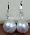16mm baroque white keshi reborn Freshwater pearl dangle earring 925 silver