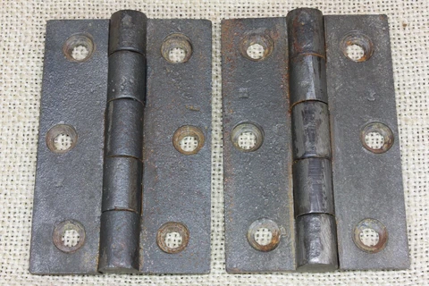 2 Door Hinges 1800’s Old Cast Iron 3 1/2 X 2 1/4” vintage Fixed Pin 5 Knuckle Cover