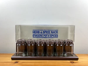 BOXED VINTAGE RETRO SPICE RACK 6 JAR MID CENTURY BROWN NOS GLASS ST MICHAEL'S - Picture 1 of 10