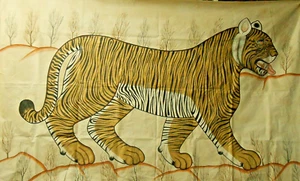 Wild Life Indian Tiger Painting Handmade on Cotton  - Large 280 CM X 176 CM - Picture 1 of 3