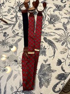 Men's Dress Suspenders, Sil, High Quality, Red with Blue/Green and Gold - Picture 1 of 1
