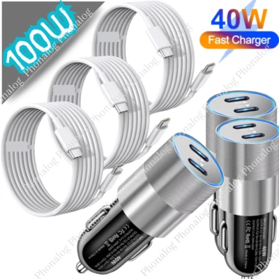 40W Fast Car Charger 100W Dual USB-C Type C Cable For iPhone 15 16 iPad Samsung - Image 1 of 4
