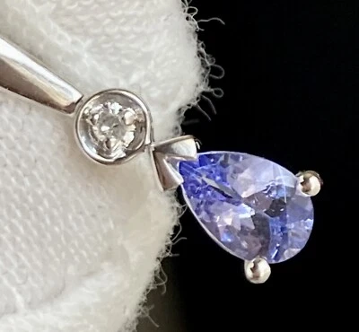 "Juego de puntas de tanzanita lágrima diamante oro blanco de 10 k colgante de 3/4"" SUMAL Sri Lanka" Foto 1 de 4