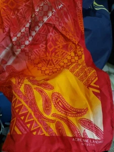 ADRIENNE LANDAU Rectangle SCARF SILK? RED ORANGE VIVID GEOMETRICS PAISLEYS - Picture 1 of 7