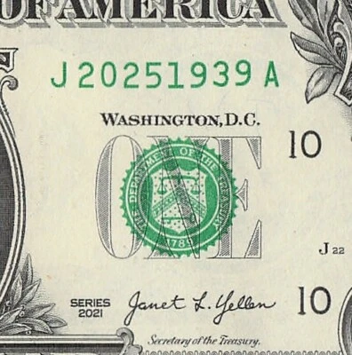 1939 2025 Tombstone Fancy Serial Number One Dollar Bill Double Date Note - Image 1 of 4