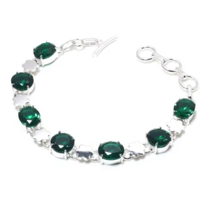 925 Sterling Silver Chrome Diopside Gemstone Handmade Bracelet Jewelry Size 7-8" - Picture 1 of 3