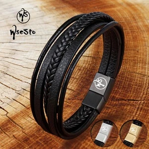 Armband Orig. WseSto Leder Schwarz Edelstahl Magnet Damen Herren WS - Qualität - Bild 1 von 11