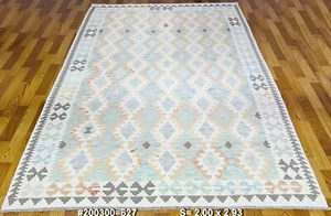Alfombras Kilim antiguas afganas nómadas hechas a mano de lana natural 200x293 cm de colección - Imagen 1 de 8