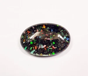 15 Ct Australian Black Fire Opal Doublet Oval Shape Loose Gemstone - Picture 1 of 5