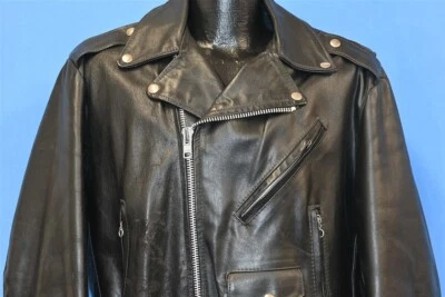 CHAQUETA MOTO MOTO VINTAGE AÑOS 70 EXCELENTE CUERO NEGRO CREMALLERA CINTURÓN GRANDE L Foto 1 de 4