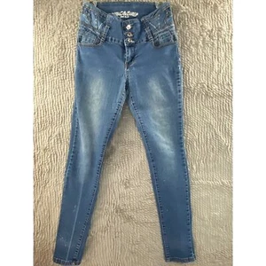 D&B Deep Blue Women's Jeans Skinny Mid Rise Rhinestones Juniors 26x29 - Picture 1 of 13