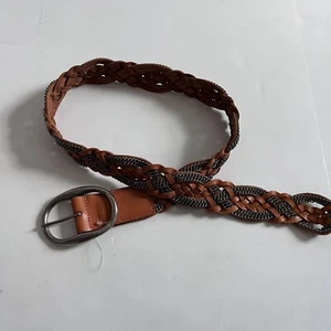 WCM New York Size S Genuine Leather Braided Belt Brown Chain Link Belt 3513 12 - Picture 1 of 5