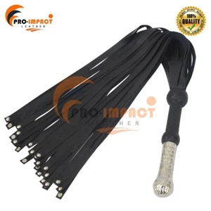 Real Cowhide Leather Flogger Steel Studded Soft Supple Tassel Heavy Duty Flogger - Picture 1 of 8