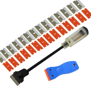 12" Long Extension Scraper w/ 30 Pc 1.5" Razor Blades Glue Stickers Removal Tool - Picture 1 of 9