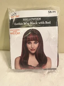 Neu Halloween Gothic Perücke schwarz mit roten schulterlangen Haaren Erwachsene One Size - Bild 1 von 5
