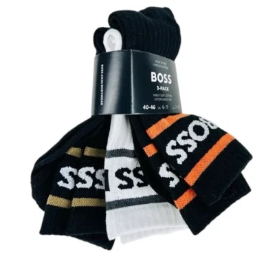 3 Pares De Calcetines De Rayas HUGO BOSS Para Hombre Talla 7-13, Hecho En Italia - Imagen 1 de 3