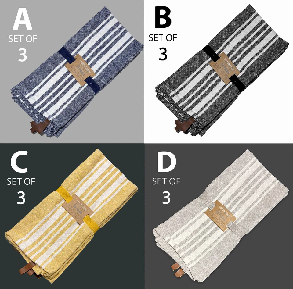 3 PIEZAS COCINA FUNCIONANDO Toallas de Cocina Remachazadas Imitación Cuero Colgante Lazo Rayas Foto 1 de 1