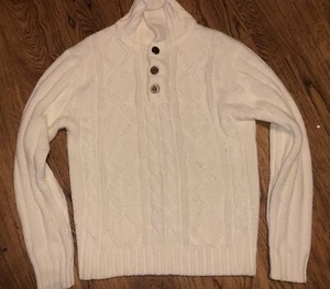 VINTAGE Sears Sportswear Sweater Ivory Acrylic Knit Quarter Button 80s Medium - Picture 1 of 4