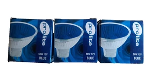 3 x Pro lite MR16 Halogen Colour 50w 12v colour Blue Dimmable M249 dia 50mm - Picture 1 of 6