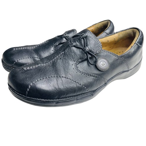 Mocassini Clarks non strutturati Un.Loop taglia 5 5 W in pelle nera con bottoni