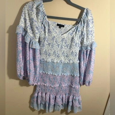 Aly Daly Pastel ditsy floral tiered dress balloon sleeve size small medium - Image 1 of 4