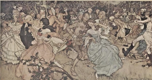 Antique 1904 Arthur Rackman Tipped-In Print Fantasy Cupid's Alley - Picture 1 of 2