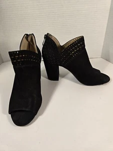 Antonio Milano Black Suede 3” Heels With Peep Toe & Back Zipper Size 6.5 M - Picture 1 of 6