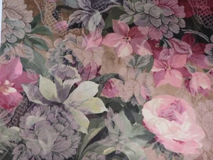 Decorator Fabric Remnant Scrap Large Floral Pink Green Brown Gold 52"W x 16"L - Picture 1 of 3