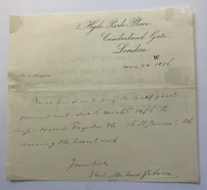 Nota y firma del político británico Thomas Milner Gibson de 1876, autógrafo - Imagen 1 de 3