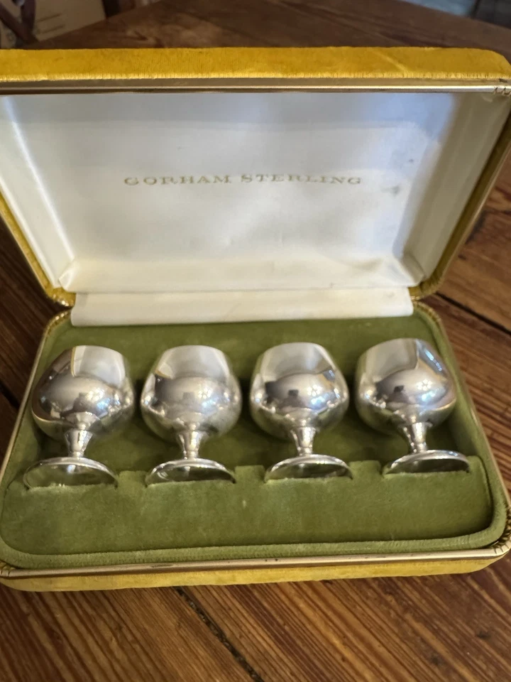 Mini cáliz cordial vintage Gorham 955 de plata esterlina tazas de chupito y caja Foto 1 de 4